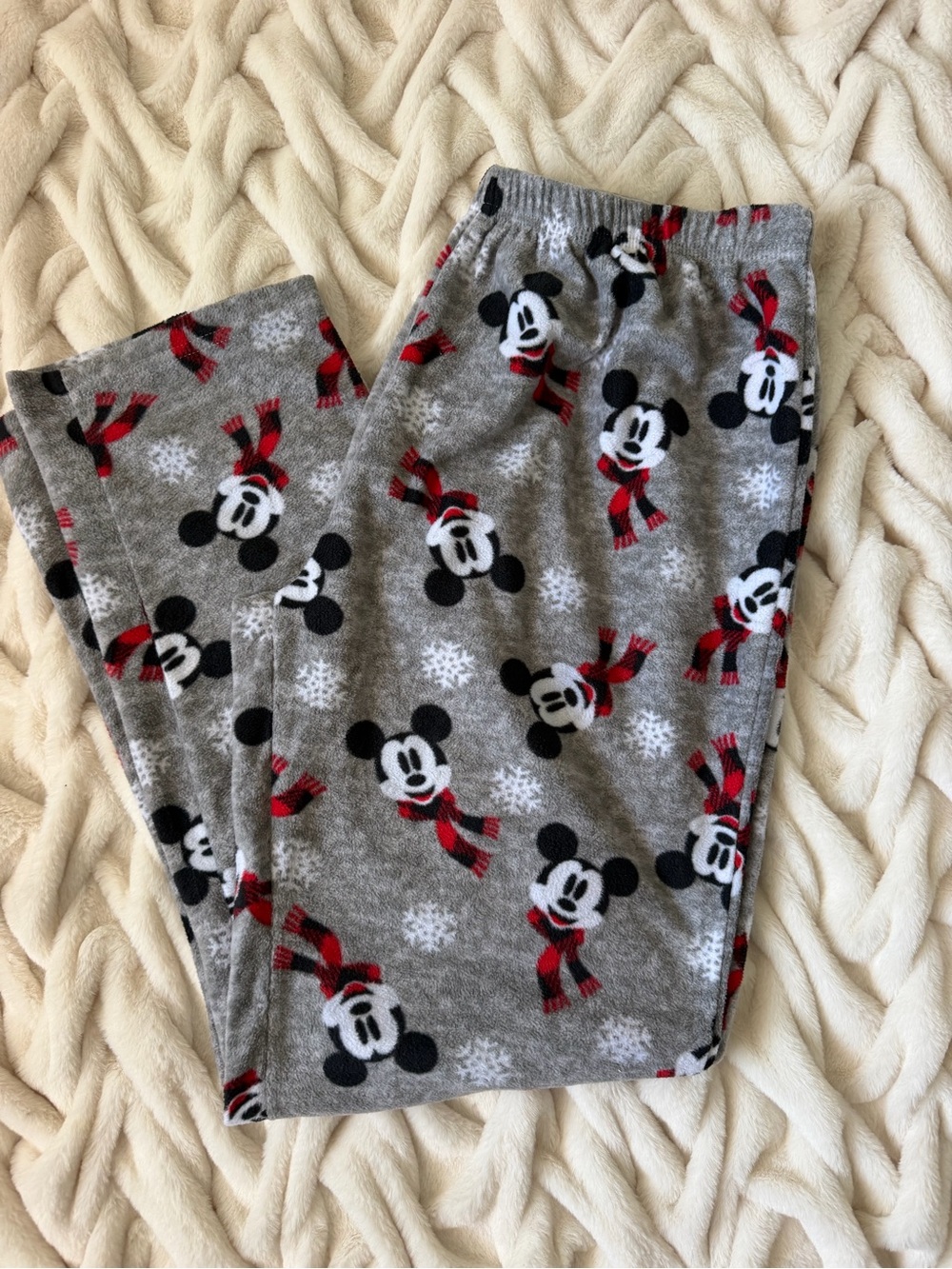 Disney Gray Mickey Mouse Fleece Pajama Pants with Red Accents